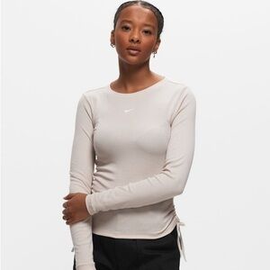 NIKE Women's Ribbed Cream Long Sleeve Top
